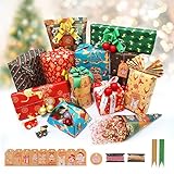 【Papel Regalo Navidad】 ： El juego de papel de regalo de Navidad contiene 10 piezas de papel de Navidad, 10 etiquetas de regalo de Navidad, 2 rollos de cordón elástico y 2 rollos de cinta.