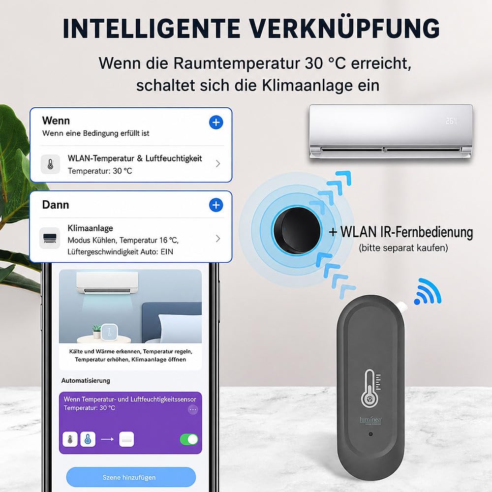 Luminea Home Control Thermometer WLAN: 4er-Set WLAN-Außen- und Innen-Temperatur- und Luftfeuchtigkeitssensor (ZigBee Außenthermometer, Thermometer Digital außen, WC)