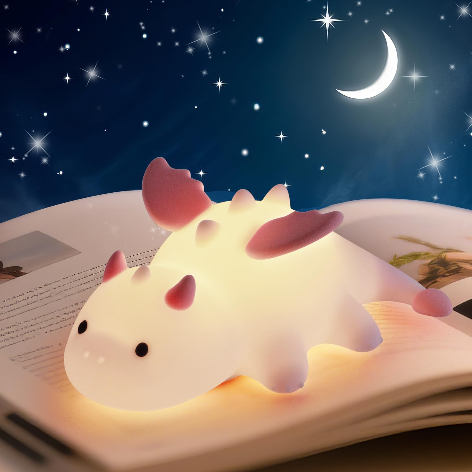 AVEKI Night Light for Kids, Cute Milk Dragon Silicone Lights with 7 Colors, Dimmable & Rechargeable, Magnetic Dinosaur Bedside Lamp for Baby Nursery, Gifts for Boys and Girls (Pink)