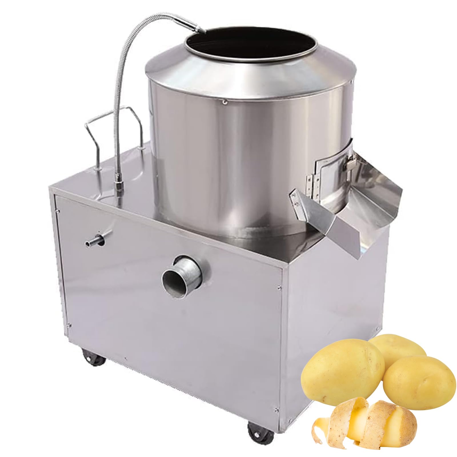 Peladora automática de patatas, 1500 W, acero inoxidable, ruedas giratorias, alta eficiencia para restaurantes y catering, hasta 220 kg/h
