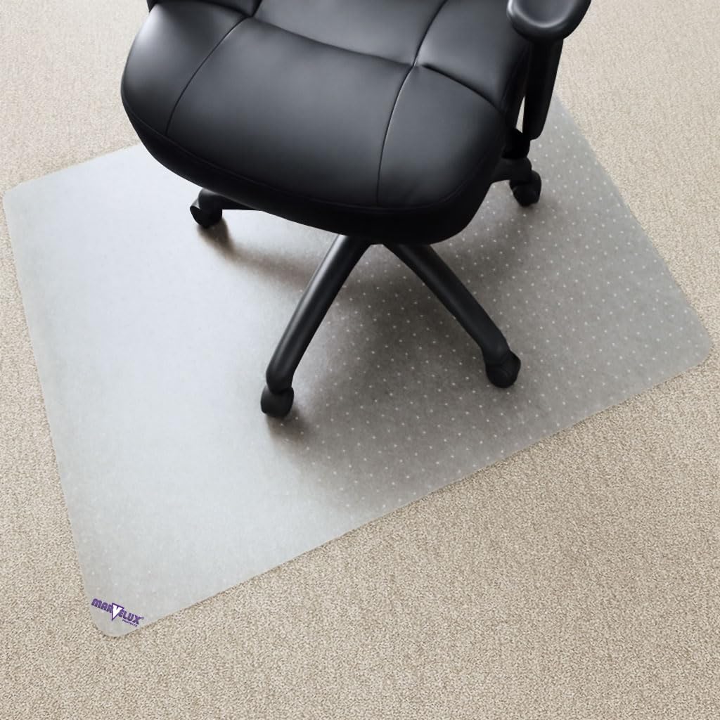 Marvelux Vinyl Bodenschutzmatte für niederflorige Teppichböden und Teppichfliesen schreibtischstuhl Matte 90x120cm rechteckig Bürostuhlmatte, transparenter Teppichschutz für Bürostuhl PVC