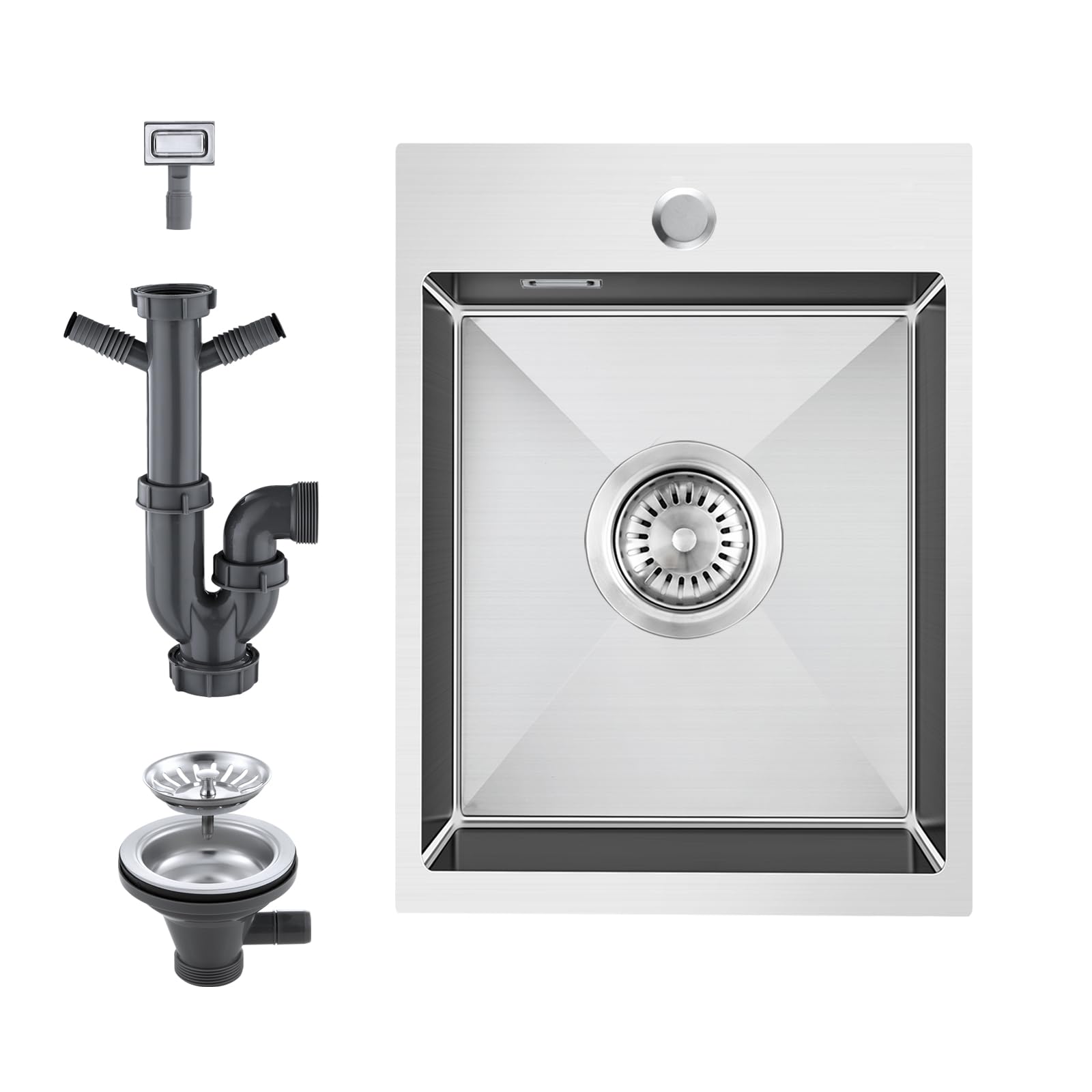 KEOKBON 30x40cm Kitchen Sink, Topmount Sink with 1 Tap Hole, Compact Single Bowl Sink for 40cm Base Cabinet, Includes Siphon & Overflow, 304 Stainless Steel, Overmount Brushed Finish — image 1
