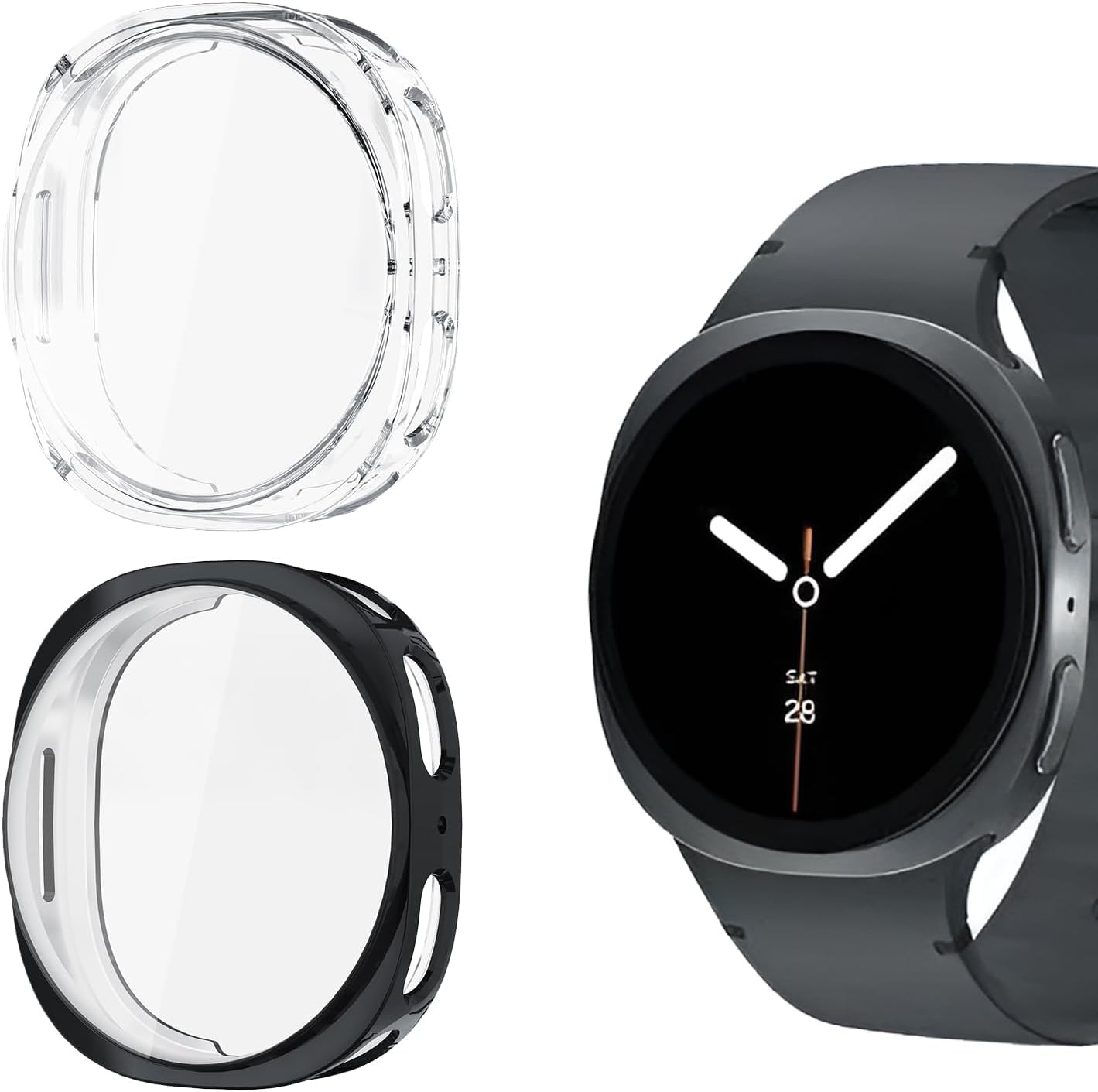 Zuooiec (2 Pack) Case Compatible with Samsung Galaxy Watch 8 44 mm Protective Case, Soft Ultra Thin TPU Full Cover Screen Protector Case for Galaxy Watch8 (Black+Transparent)