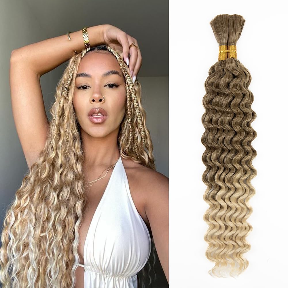 Boho Hair for Braiding 20 Inch 2 Bundles Deep Wave Bulk Braiding Hair for Boho Braids No Weft Curly Braiding Wet and Wavy Braiding Hair Extensions (