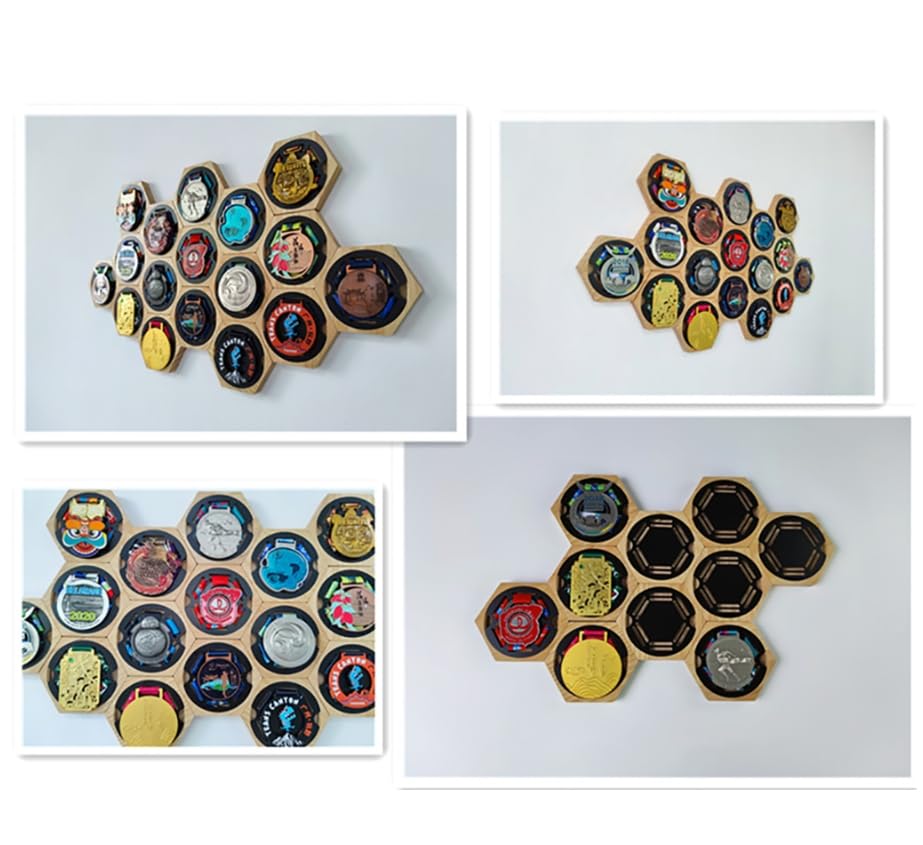 Luminexia Marco de exhibición de Medalla Hexagonal,Caja de Sombra para medallas,Caja de exhibición de suspensión de Medalla,Caja de Almacenamiento de Medalla de combinación de Panal
