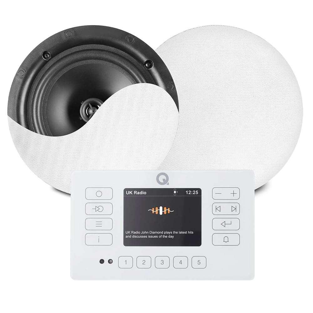 – Q Acoustics E120 White - Bluetooth Ceiling Speaker System with Touch Panel Wall Amplifier and DAB+ Digital Radio - 2 x NCSS8