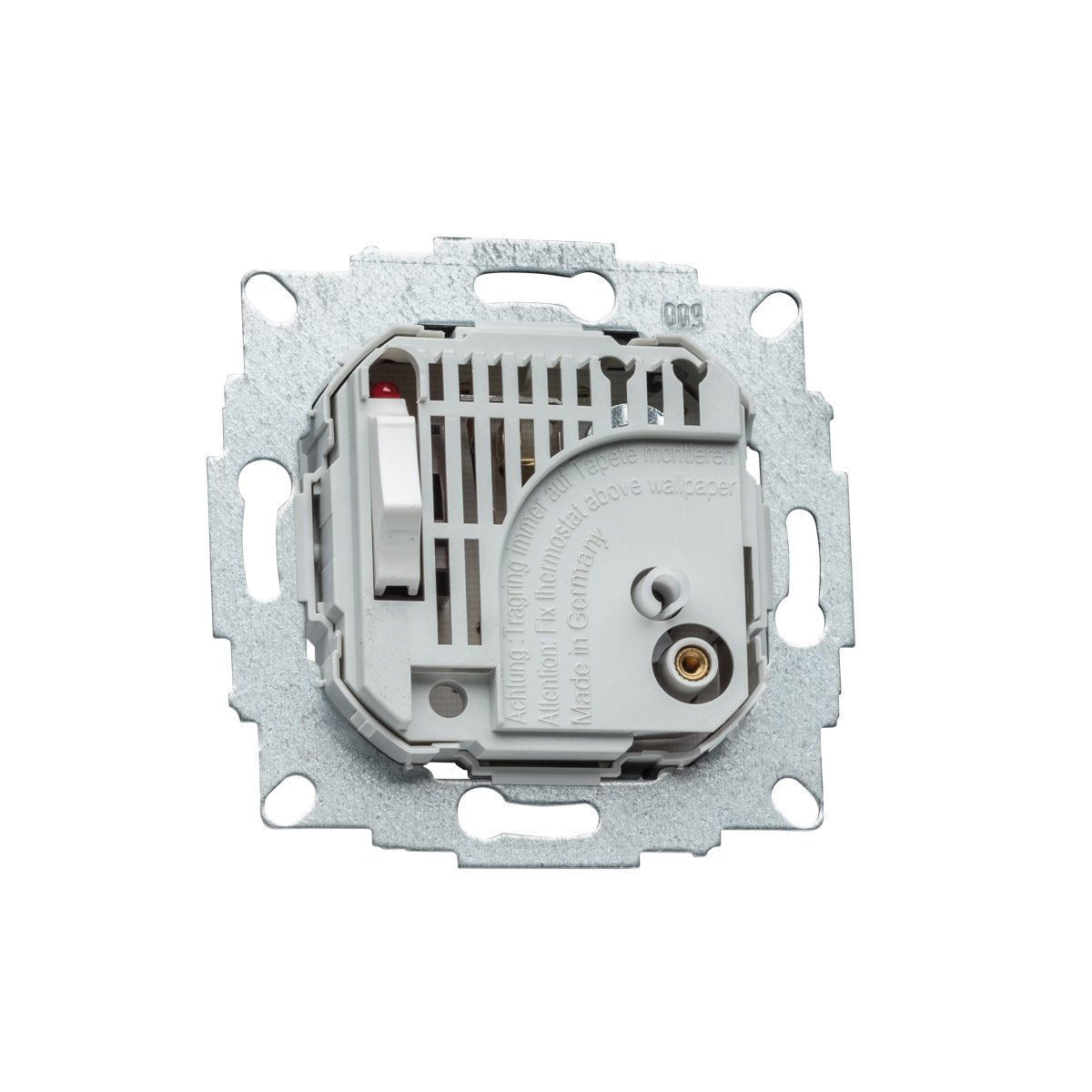 Halmburger Raumthermostat RTR-5513rg inkl. Jung AS 500 Rahmen AS581WW in alpinweiß mit Abdeckung 55x55mm, Öffner mit Schalter EIN/AUS für Fußbodenheizung Stellantriebe 230V (NC)