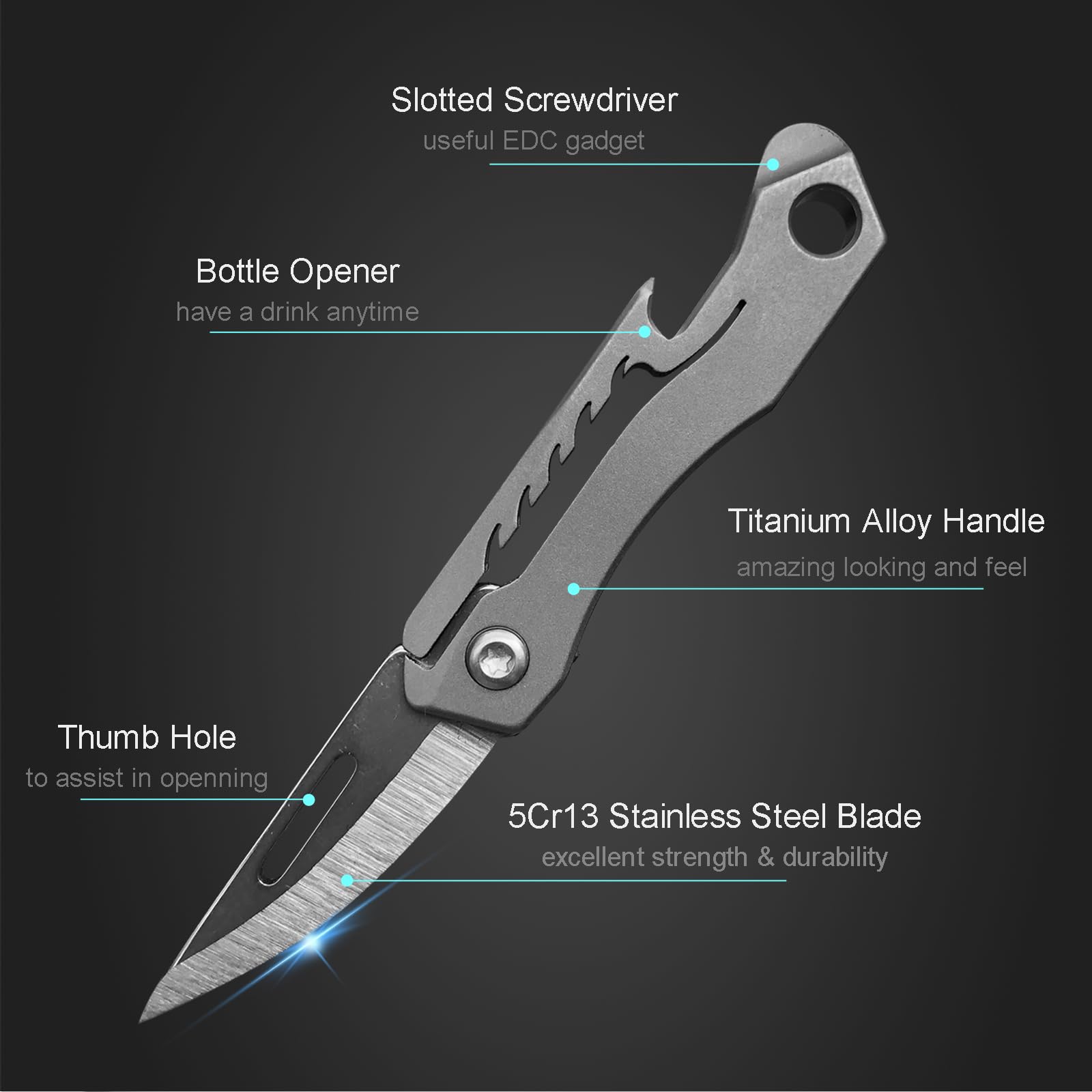 Joycube Titanium Alloy Small Keychain Knife, Mini Pocket Folding Knives, Cute EDC Box Cutter, Gifts for Women and Men