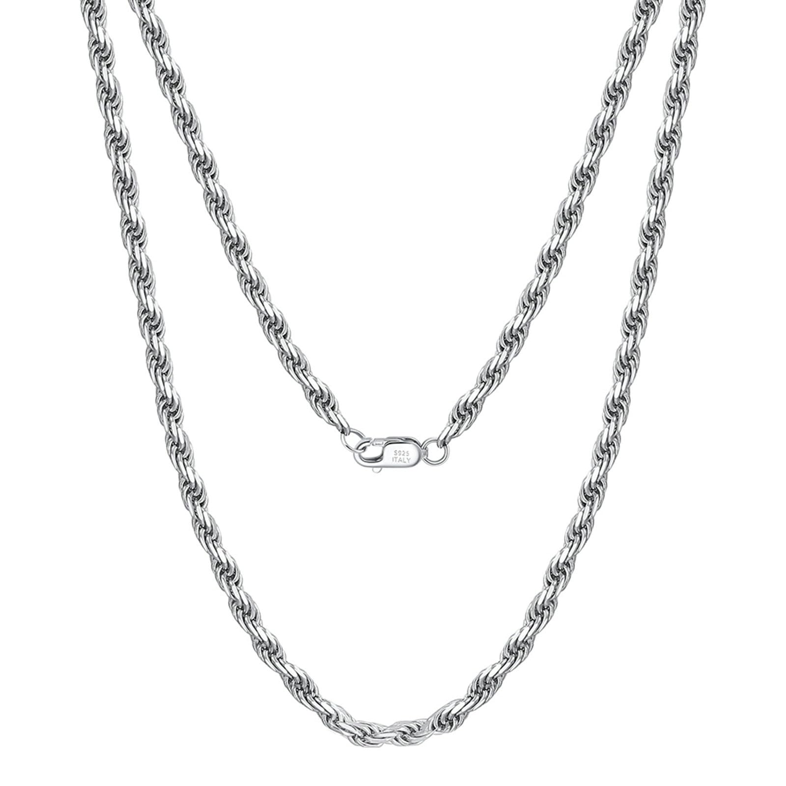 Catena Donna Argento 925, Collana con Catena a Corda ritorta in Argento 925 per Donna, Lunghezza 40/45/50/55/60cm