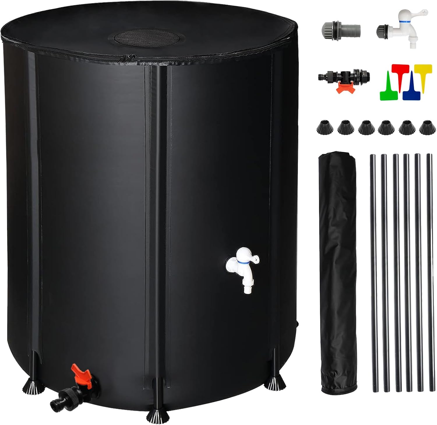132 Gallon Collapsible Rain Barrel, Portable Rainwater Collection System, Water Storage Tank, Rain Catcher Barrel with Two Spigots and Overflow Kit, Rain Water Barrel Collector for Garden, Black