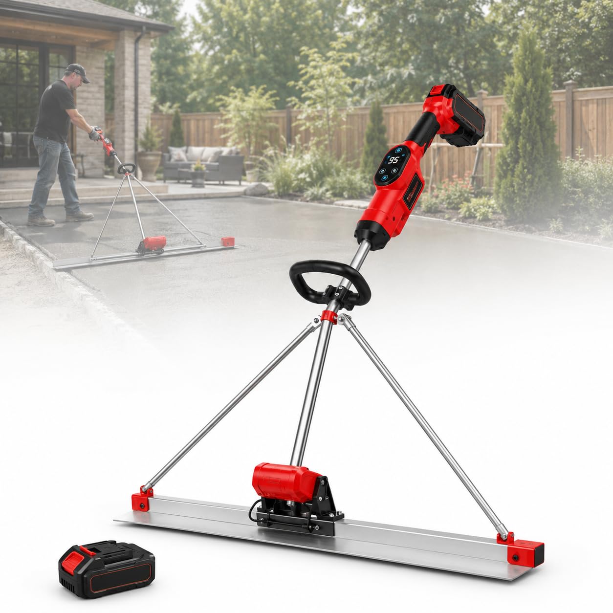 Concrete Screed Vibration Machine, Concrete Screed Vibration Kit Concrete Finishing Tool,Equipped With 1 Or 2 Batteries, 5 Feet Stainless Steel Plate, And A Speed Of 3000-6000 Rpm singlebattery