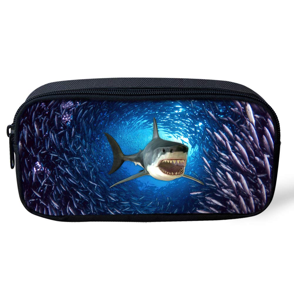 POLERO Pen Bag Smooth Zip Pencil Case Pencil Pouch for Kids Boys Girls Stationery Pouch School Supplies Adults Office Organizer Makeup Bag Shark Pattern Pencil Bag for Gift โ image 1