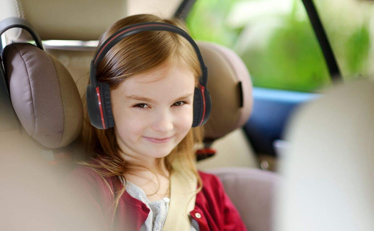 SIMOLIO 2 Paquet de Deux Canaux Infrarouge Casque pour Les Enfants Garçons Filles, Portable Durable Réglable Écouteur sans Fil IR pour Lecteur DVD Voiture Véhicule, Cordon AUX, Sac Transport, SM-561B2