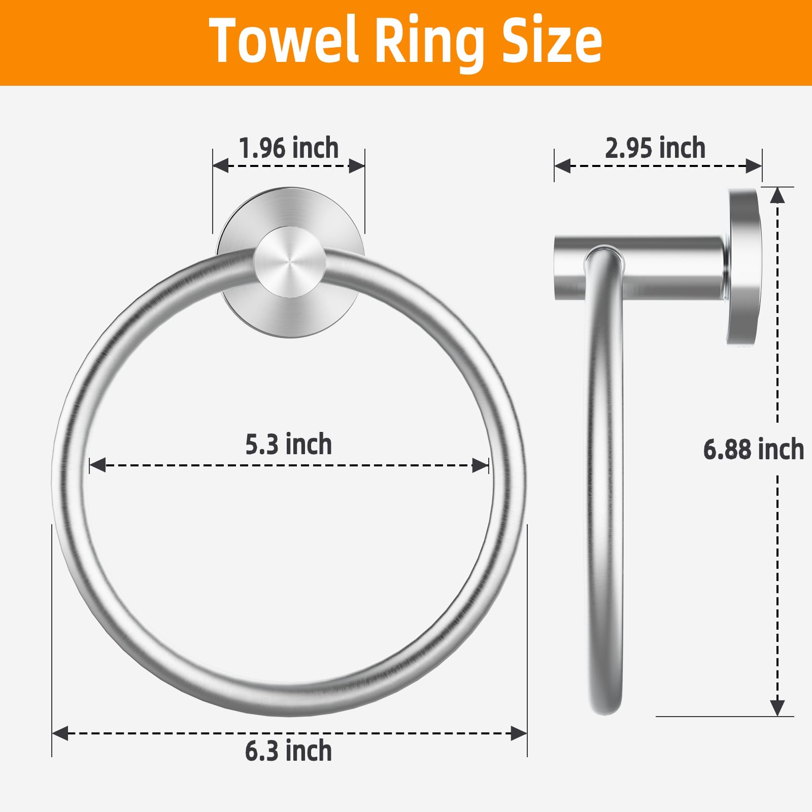 SUS304 - Toallero de acero inoxidable para baño, cocina, colgador de toallas de estilo moderno, soporte para toallas de anillo grueso, toallero redondo montado en la pared (2, plateado)