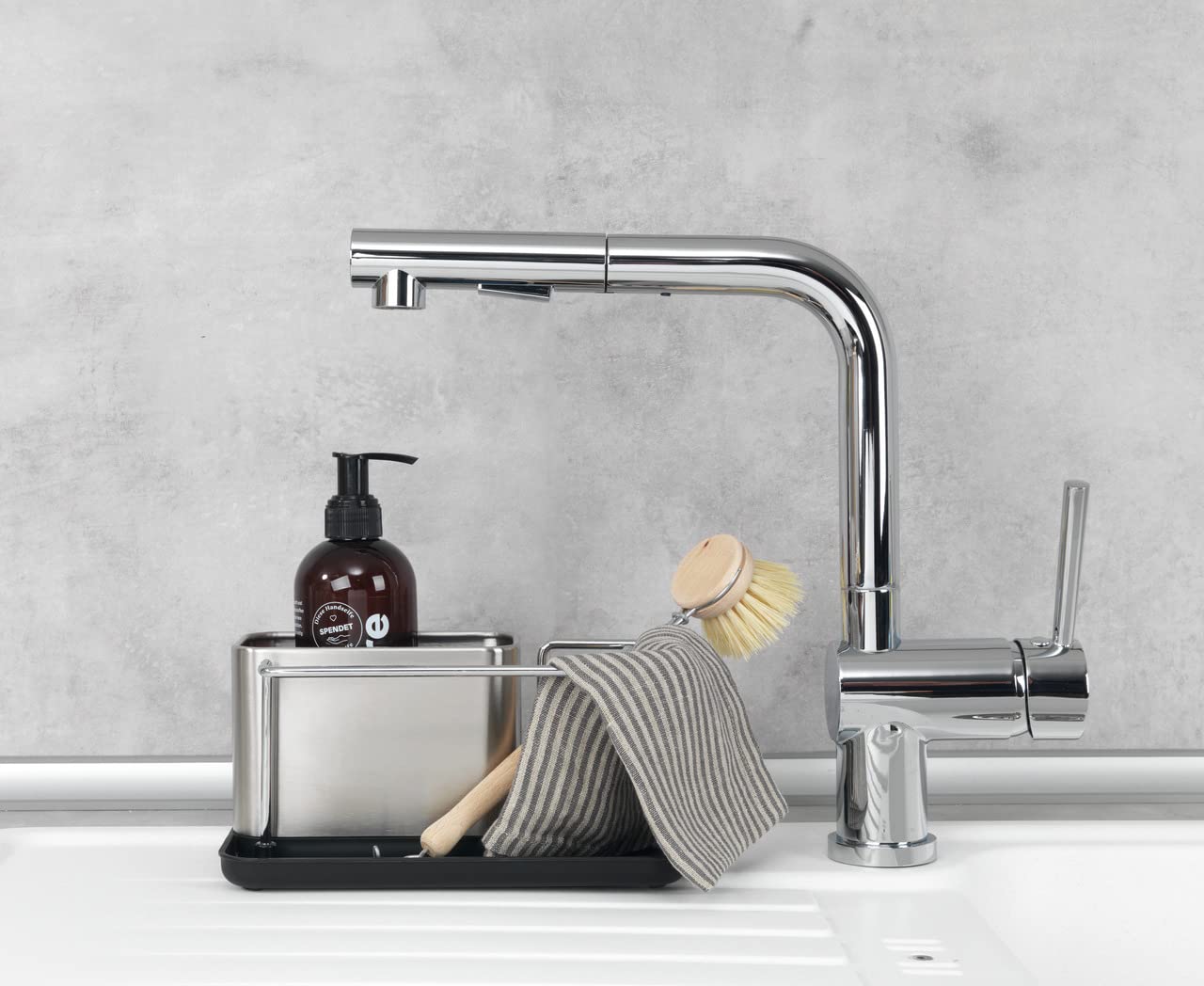 WENKO Mutfak Lavabo Düzenleyici, Süngerlik, Lavabo Bulaşık Pedi Tutucu, Mutfak Aksesuarları, Lavabo Tutucu, Mutfak Düzenleyiciler, Paslanmaz Çelikten Üretilmiştir, 21 x 10,5 x 12 cm