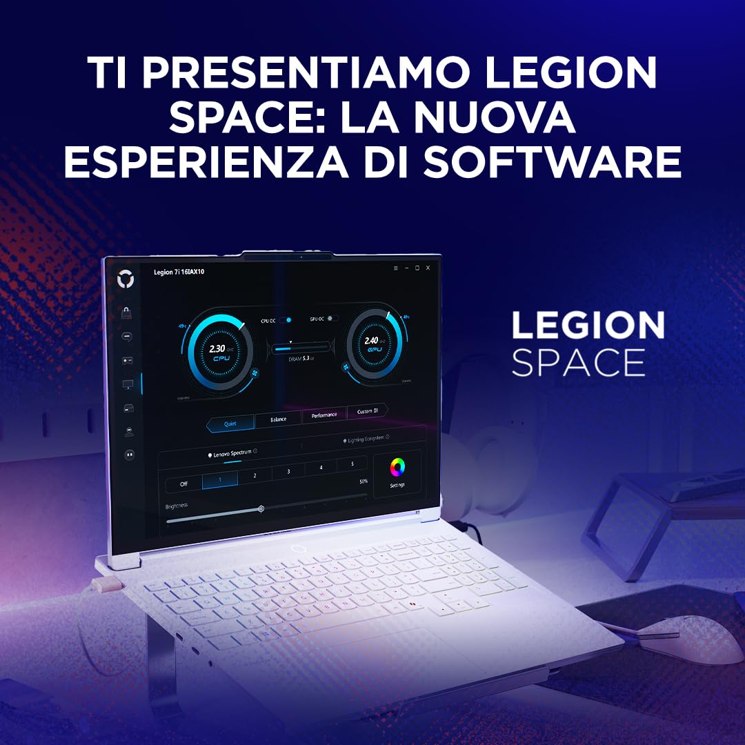 Lenovo Legion 7 Gaming Notebook OLED WQXGA 16" 240Hz, NVIDIA GeForce RTX 5060 8GB, Intel Core Ultra 7 255HX, RAM 32GB, SSD 1T, Windows 11 Home, Tastiera RGB - Laptop Gaming Premium Alte Prestazioni