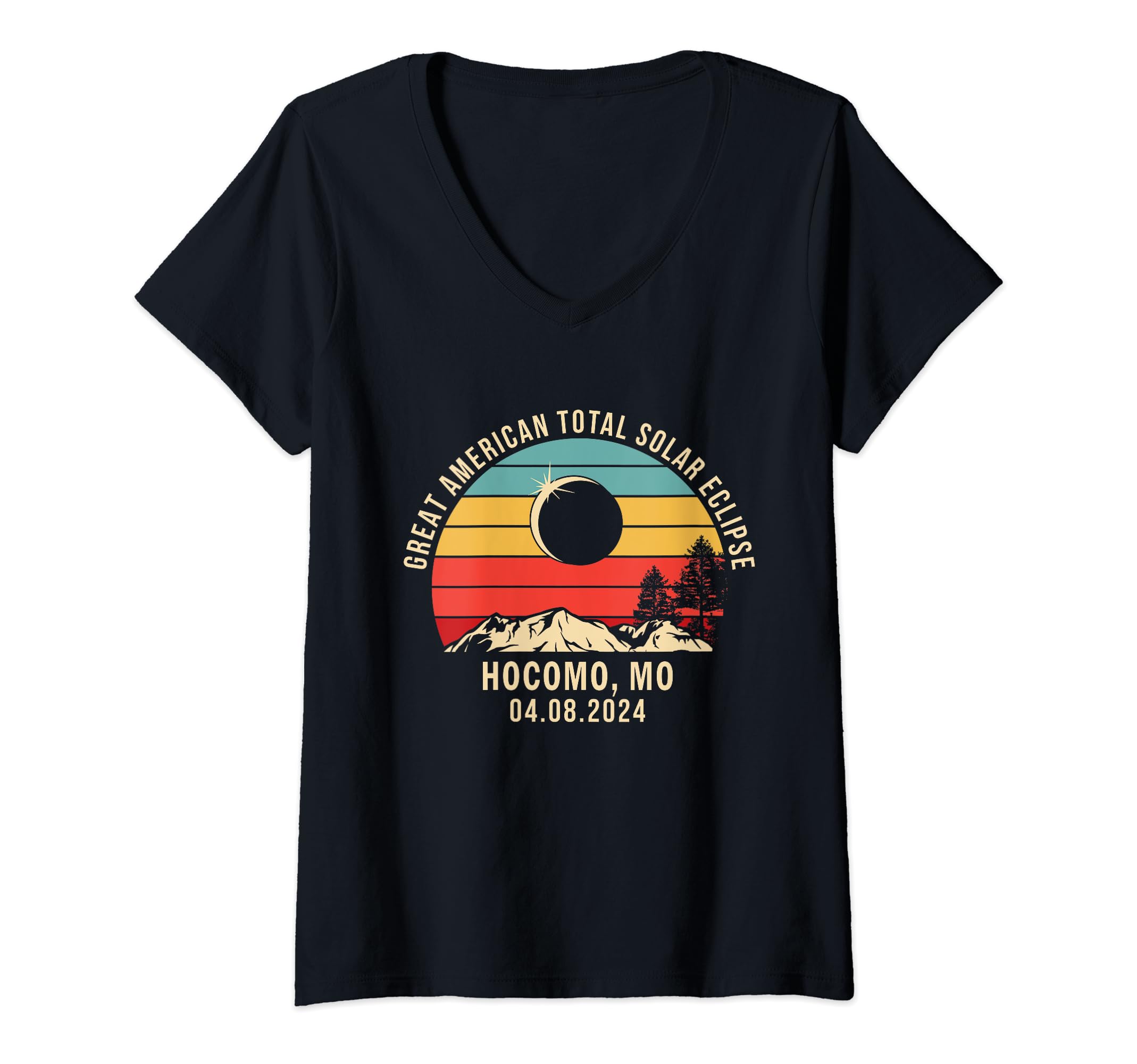 Womens Hocomo, MO Missouri Total Solar Eclipse 2024 V-Neck T-Shirt