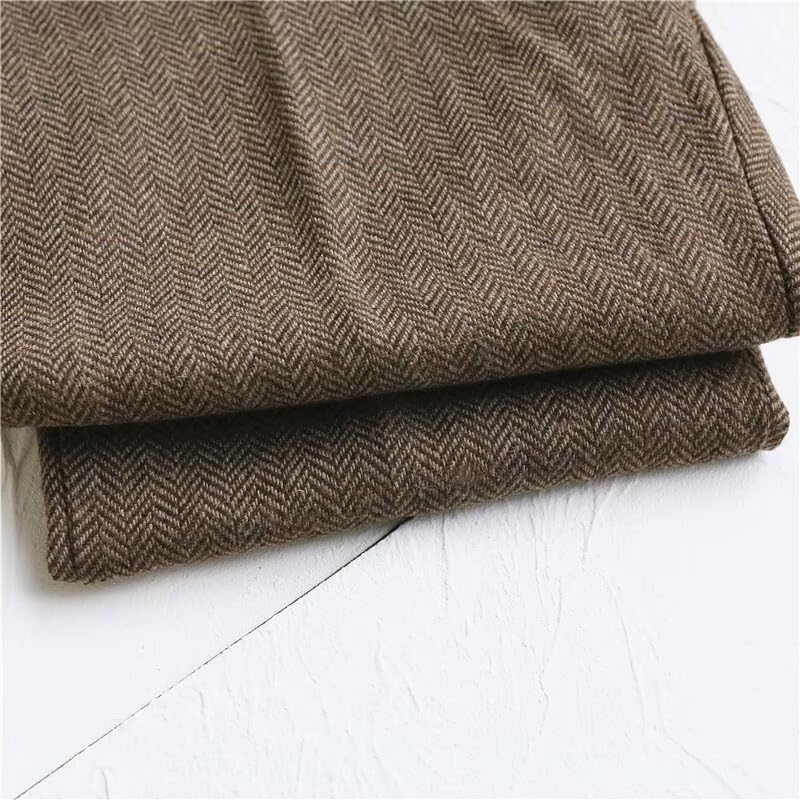 Men's Herringbone Pants Vintage Slim Fit Casual Wool Tweed Flat Front Pants4