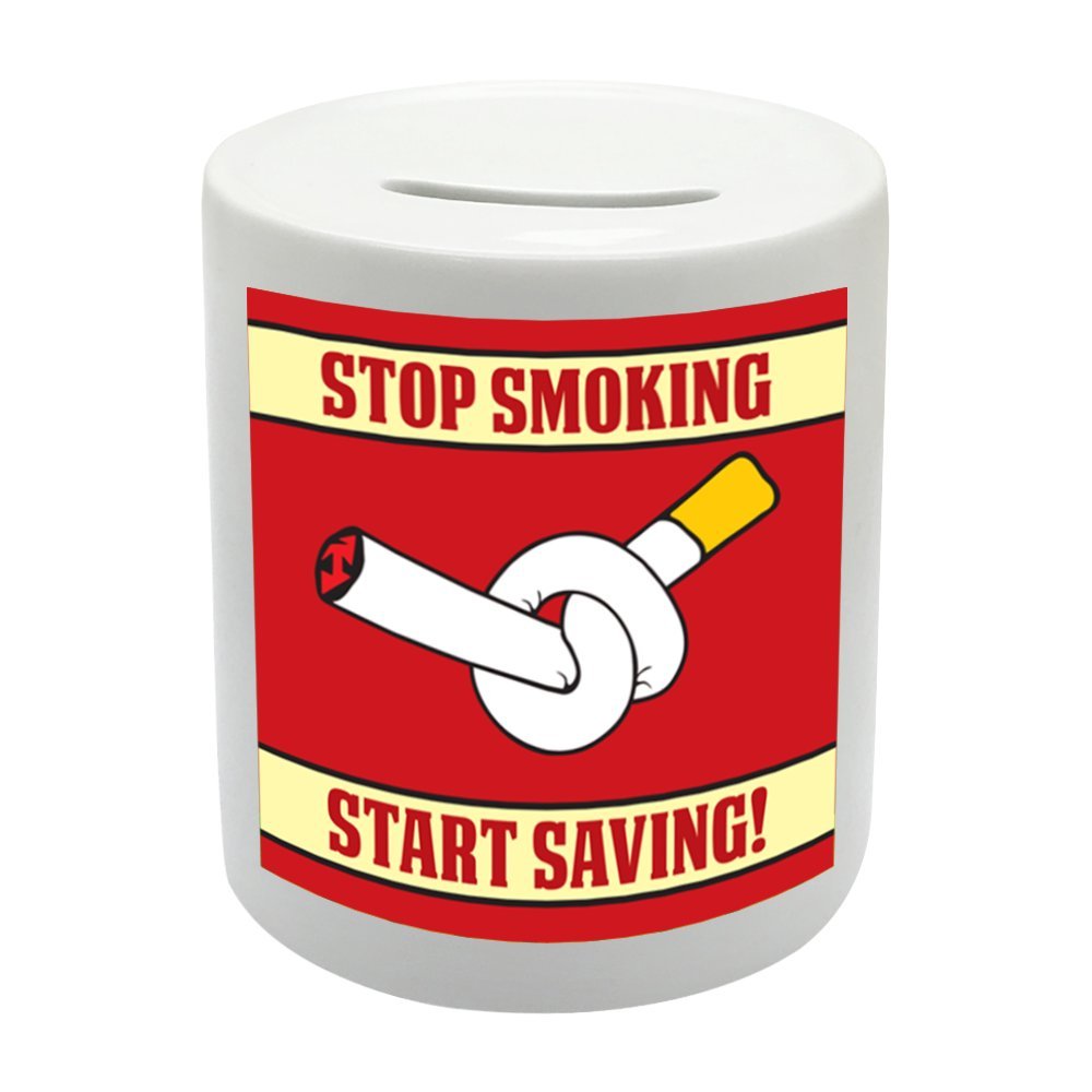 Coralgraph Inc White Bs065 Stop Smoking Start Saving Novelty Gift Printed Ceramic Piggy Bank Money Saving Box
