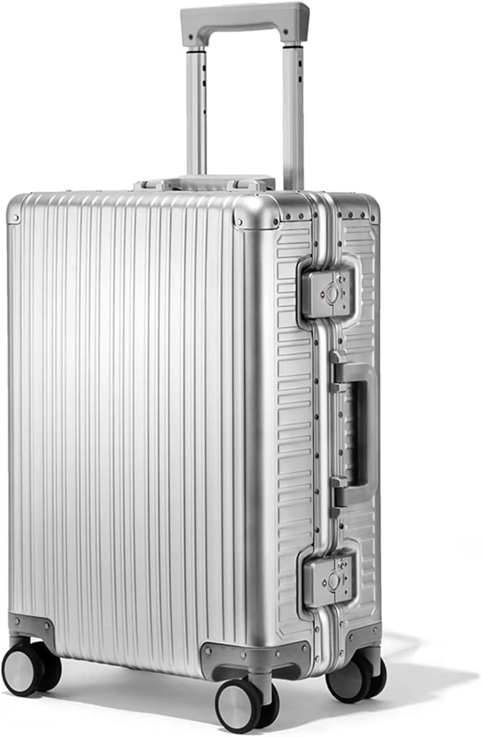 review LARVENDER Aluminum Carry On Luggage Hard Shell Luggage Lightweight Metal Suitcases Zipperless Luggage with TSA Lock Fashion Suitcase with Spinner Wheels for Travel/Business( Sliver, 20 Inch )