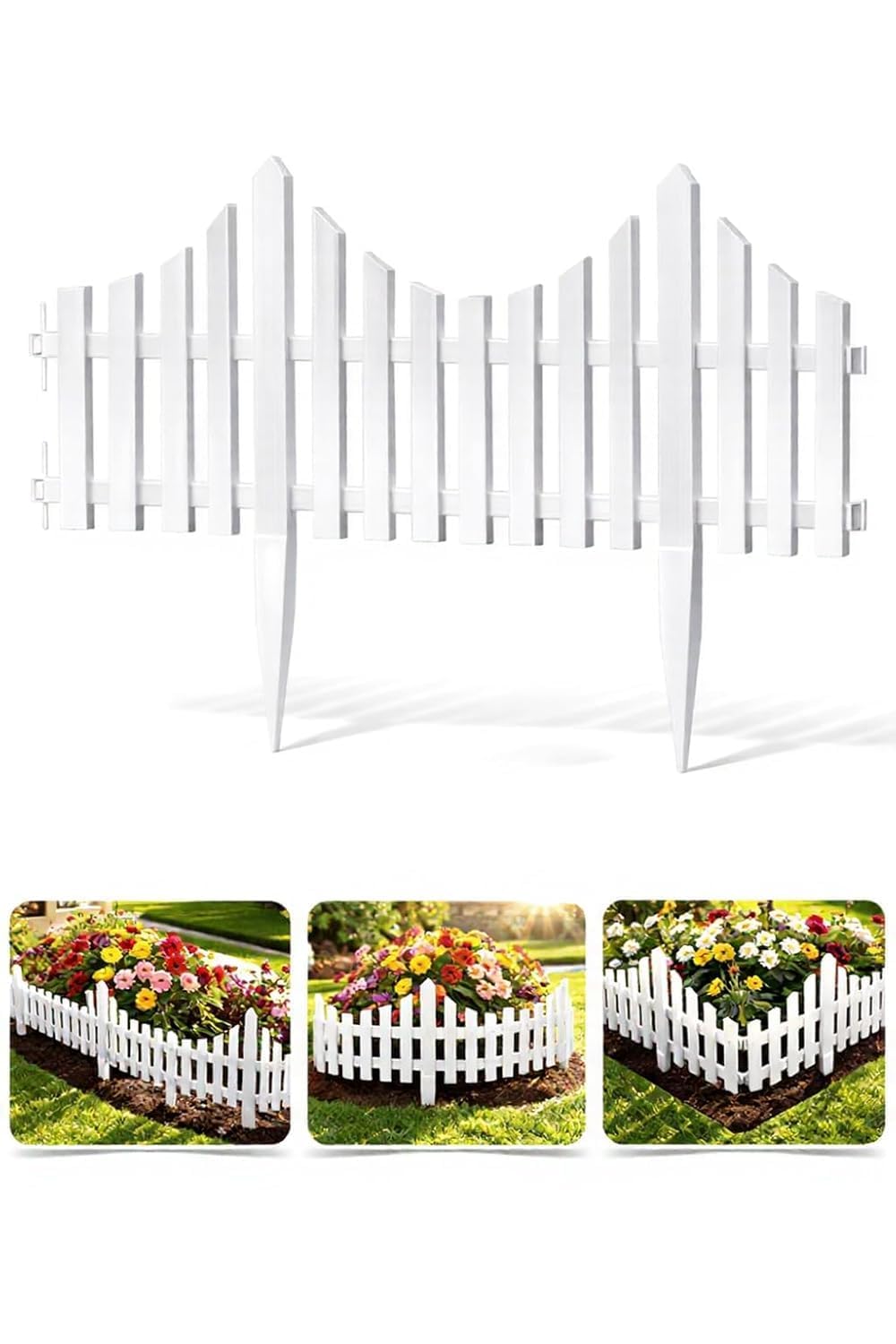 Plastic White Garden Fence Picket Style | Lawn & Flower Bed Border Fence Panels | Durable Outdoor Decorative Fencing for Yard, Patio & Garden Landscaping (Pack of 8, 10 feet)-image-25