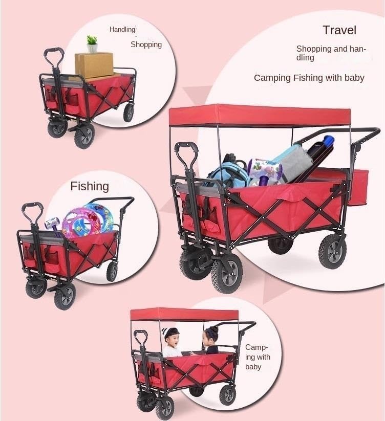 Carro plegable con toldo, mango ajustable y extensible, toldo de lona removible, para camping y jardín miniatura 5