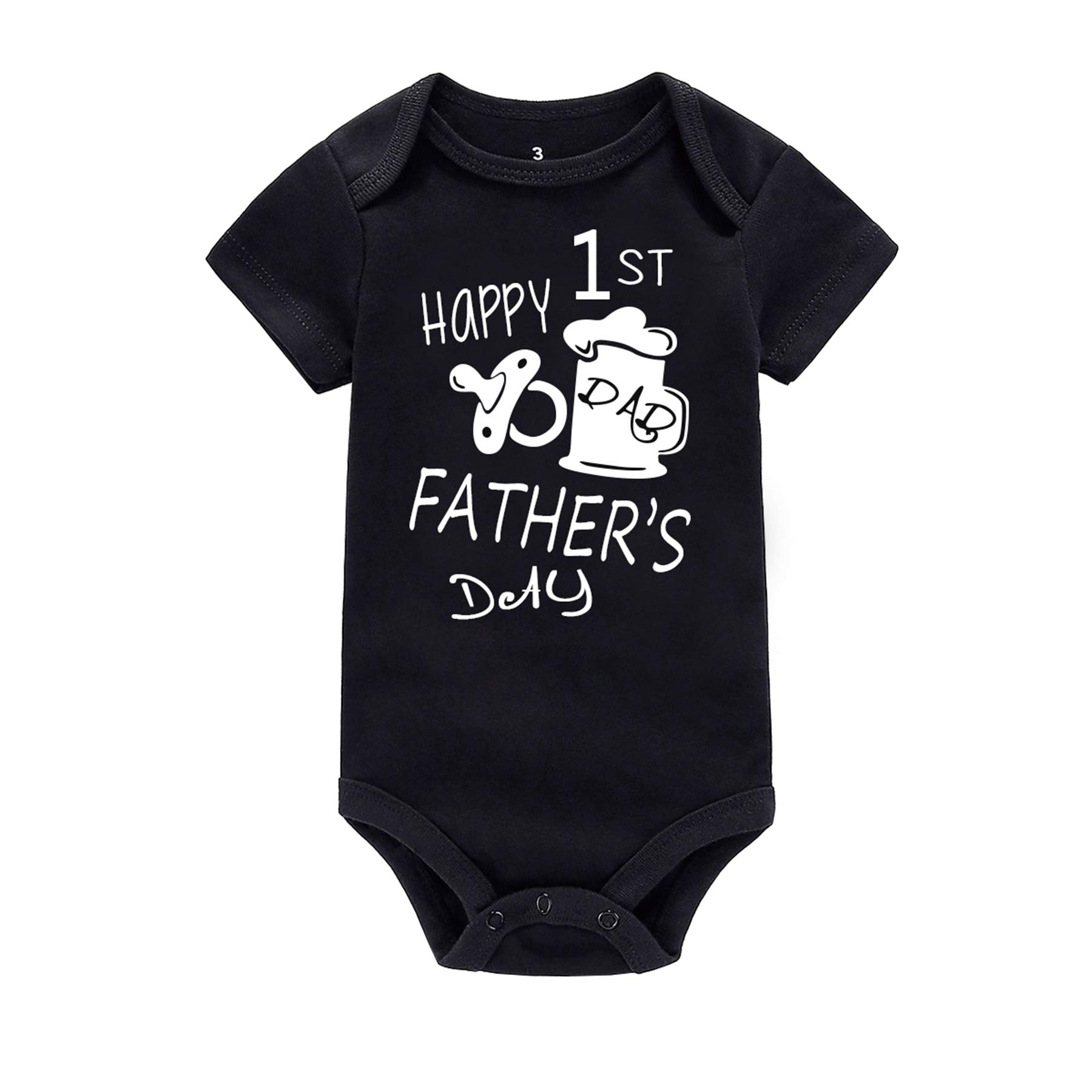 Newborn Infant Baby Bodysuit 1st Father's Day Romper Outfit Cotton Jumpsuit Clothes (Happy 1st father's day-B Black, 0-3 Months)