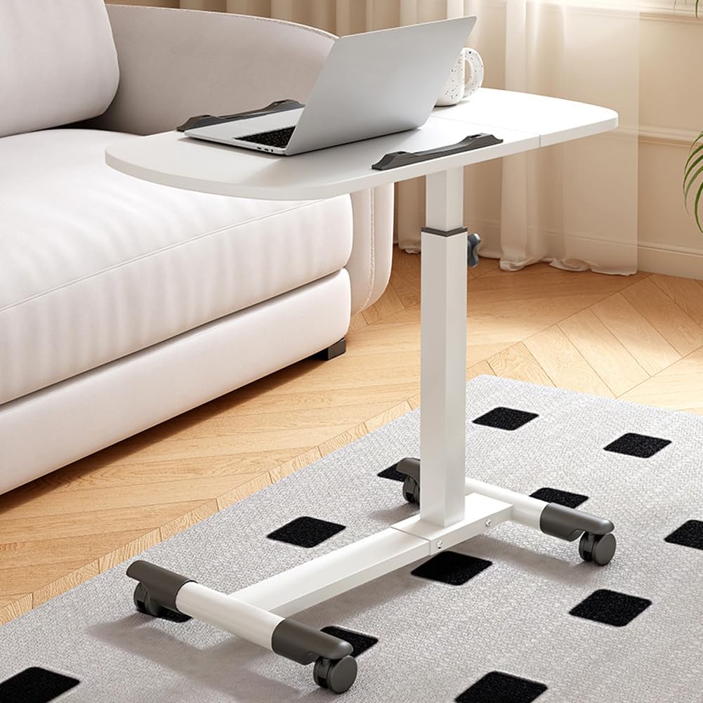 Stehpult Höhenverstellbarer mit Rollen, 60x40x90cm Faltbar Schreibtisch, Überbett pflegetisch, Platzsparend Mobile Computertische für Schlafzimmer, Büro, Wohnzimmer, Höhe 69-90cm, Weiß