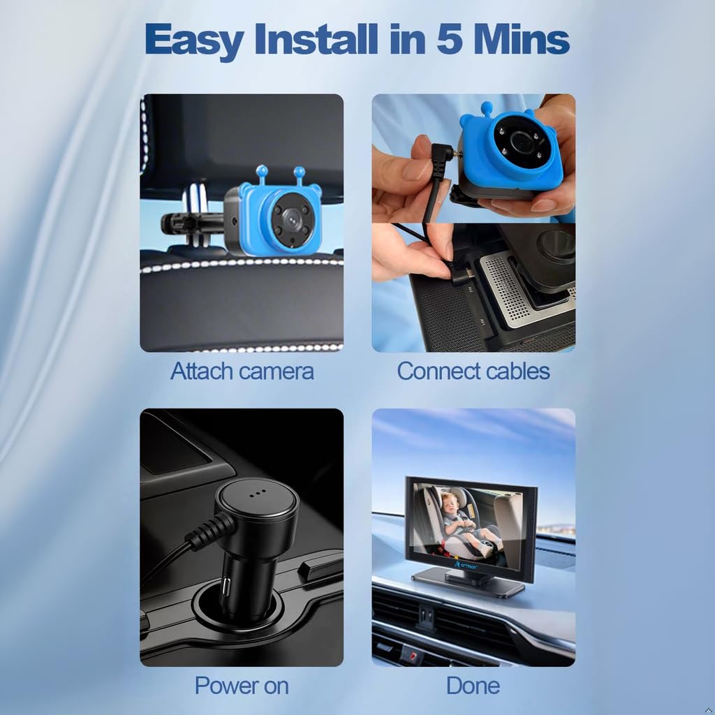 Baby Kamera Auto für 2 Kinder, Spiegel Auto Baby Rückbank 7,2 Zoll Split-Screen Doppelkamera HD 1440P IPS Touchscreen, IR-Nachtsicht & 360°Drehbar, Einfache Installation Kompatibel mit Allen Autos