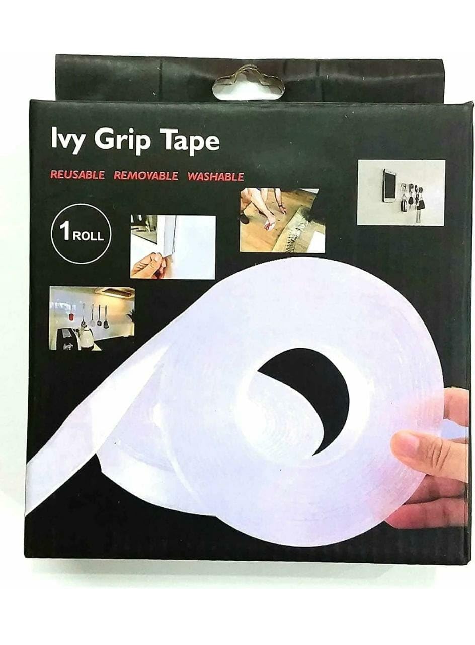 KIDBIRD Double Sided Heavy Duty Tape - Adhesive Silicone Tape,White Polyester Ivy Grip Tape, Heavy Duty, Heat Resistant, Multi-Functional, Removable, Washable, Reusable Anti-Slip Tape (2 mm, 3 Meter)