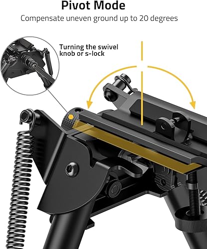 Miniatura 2 de CVLIFE Bípode de rifle con inclinación de pivote, perno giratorio y palanca de bloqueo en S desmontable para estabilidad y tiro al blanco