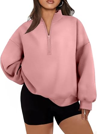 Eytino Women Plus Size Sweatshirt Long Sleeve Half Zipper Hoodies Tops