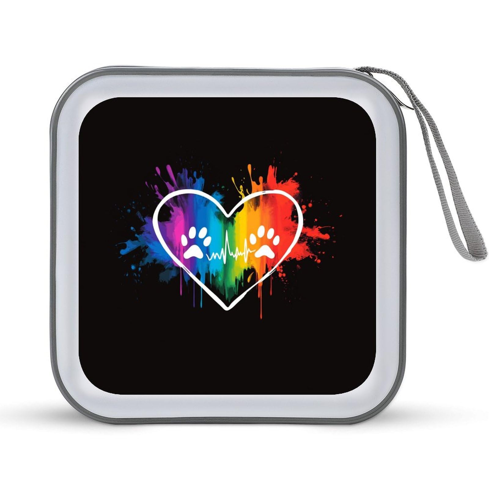 DuduYH Heart with Rainbow Dog Feet CD Case DVD Storage Case Portable for Car Home Travel