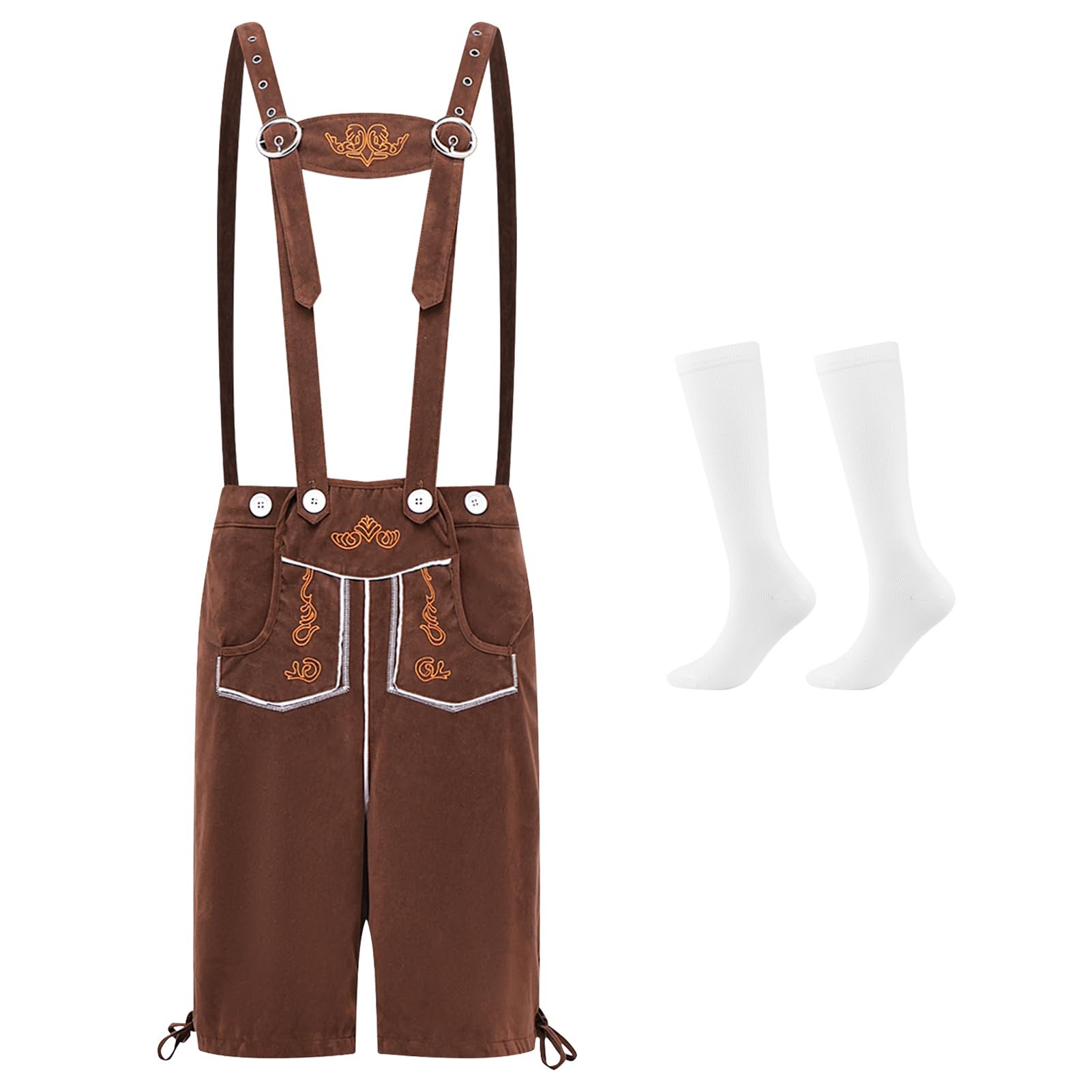 Set di pantaloni in pelle, da uomo, per costume tradizionale bavarese, per Oktoberfest, con spalline e calze, in pelle, da uomo, colore nero/marrone, stile bavarese, per Oktoberfest