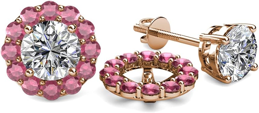 Rhodolite Garnet Halo Jacket for Stud Earrings 0.88 ctw 14K Rose Gold