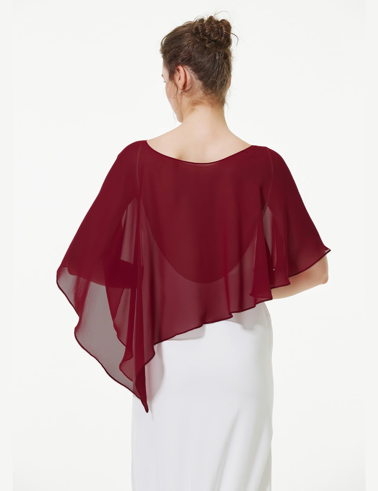 BEAUTELICATE Damen Chiffon Schal Stola Elegant Poncho Cape Brautjacket für Sommer Hochzeits Festlich Abendkleid (Asymmetrische - Burgundy, Einheitsgröße)