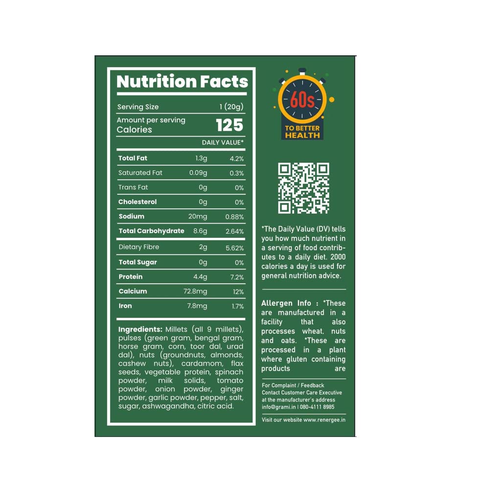 Grami Superfoods RENERGEE Millet Spinach Instant Soup Packets - Nutritious and Delicious Gluten-Free Soup Powder (20g*12 Pack) - Image 4 thumbnail