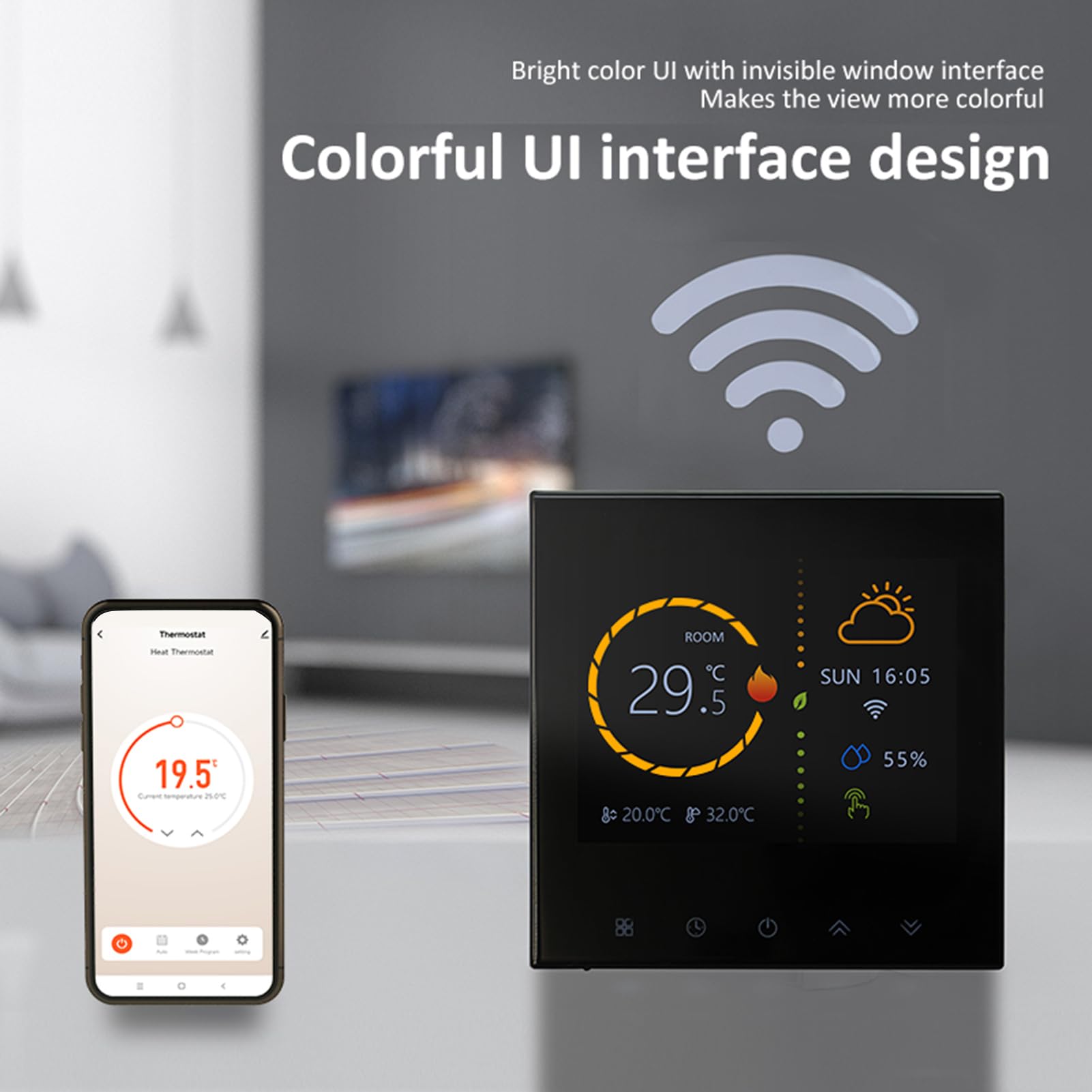 Zerodis Regolatore di Riscaldamento Domestico Intelligente, Regolatore di Temperatura Digitale con Accesso WiFi Remoto e Precisione di ±1 ℃ per Sistemi a Pavimento Ad Acqua, Senza Cavo (BLACK)