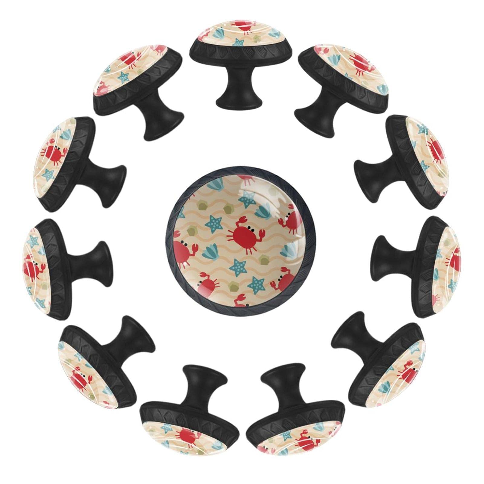 Boutons de tiroir étoile de mer et crabe bleu rouge 35mm lot de 12 pour commode enfant