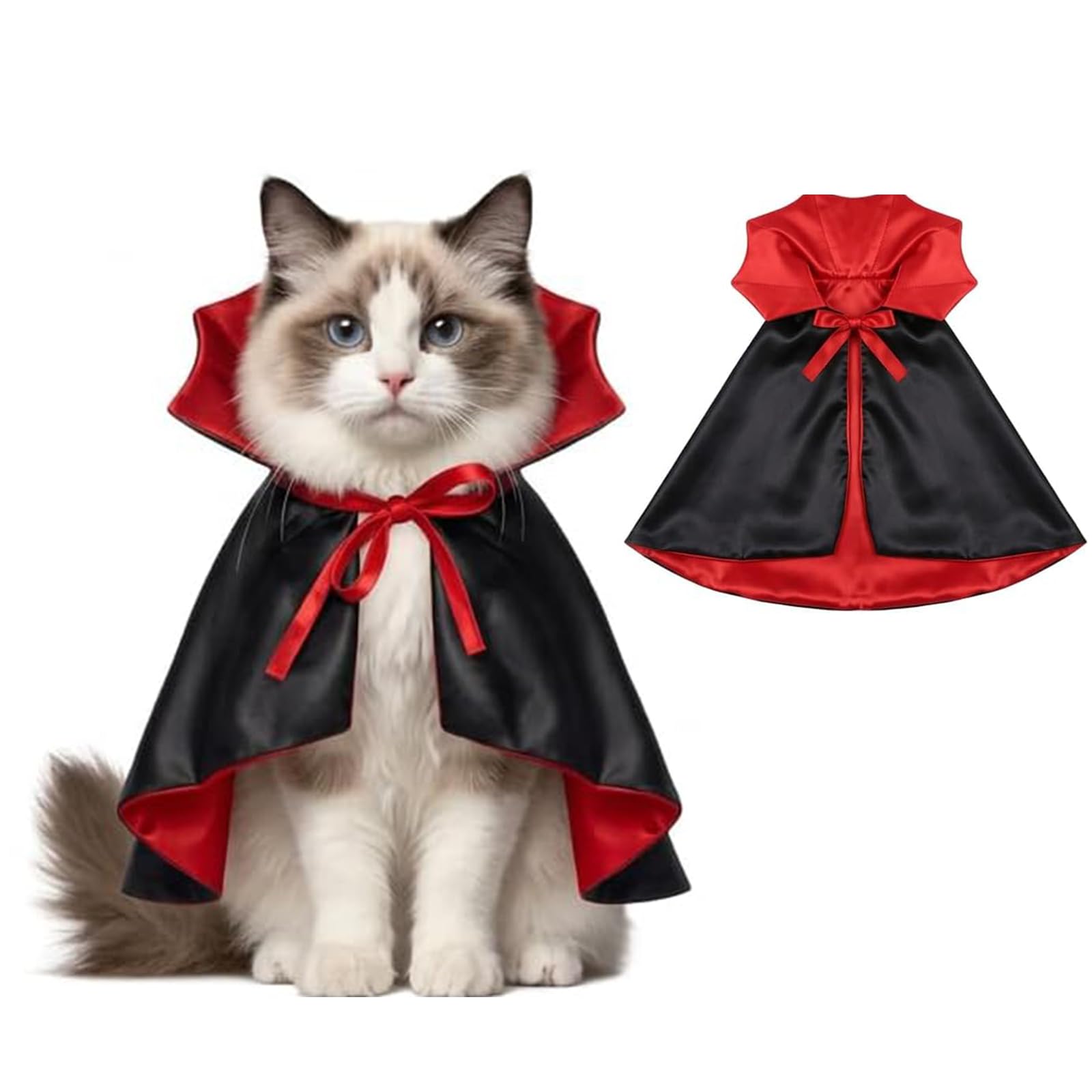Halloween Pet Cape Costume, Red and Black Stylish Stand Collar Cloak