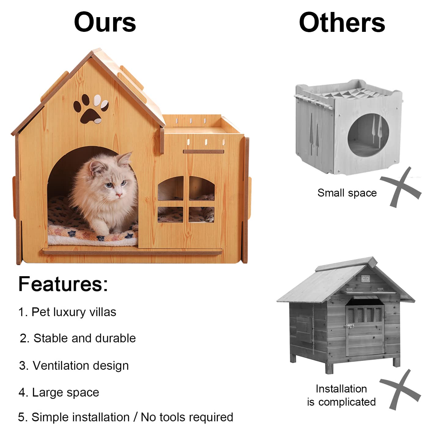 سرير للحيوانات الأليفة كبير الحجم، لعبة نفق خشبي على شكل شجرة وسلم يجمع ذاتيا للاستخدام في الأماكن الداخلية والخارجية مناسب للقطط الصغيرة والمتوسطة والكبيرة والجراء والكلاب من كايجيتال