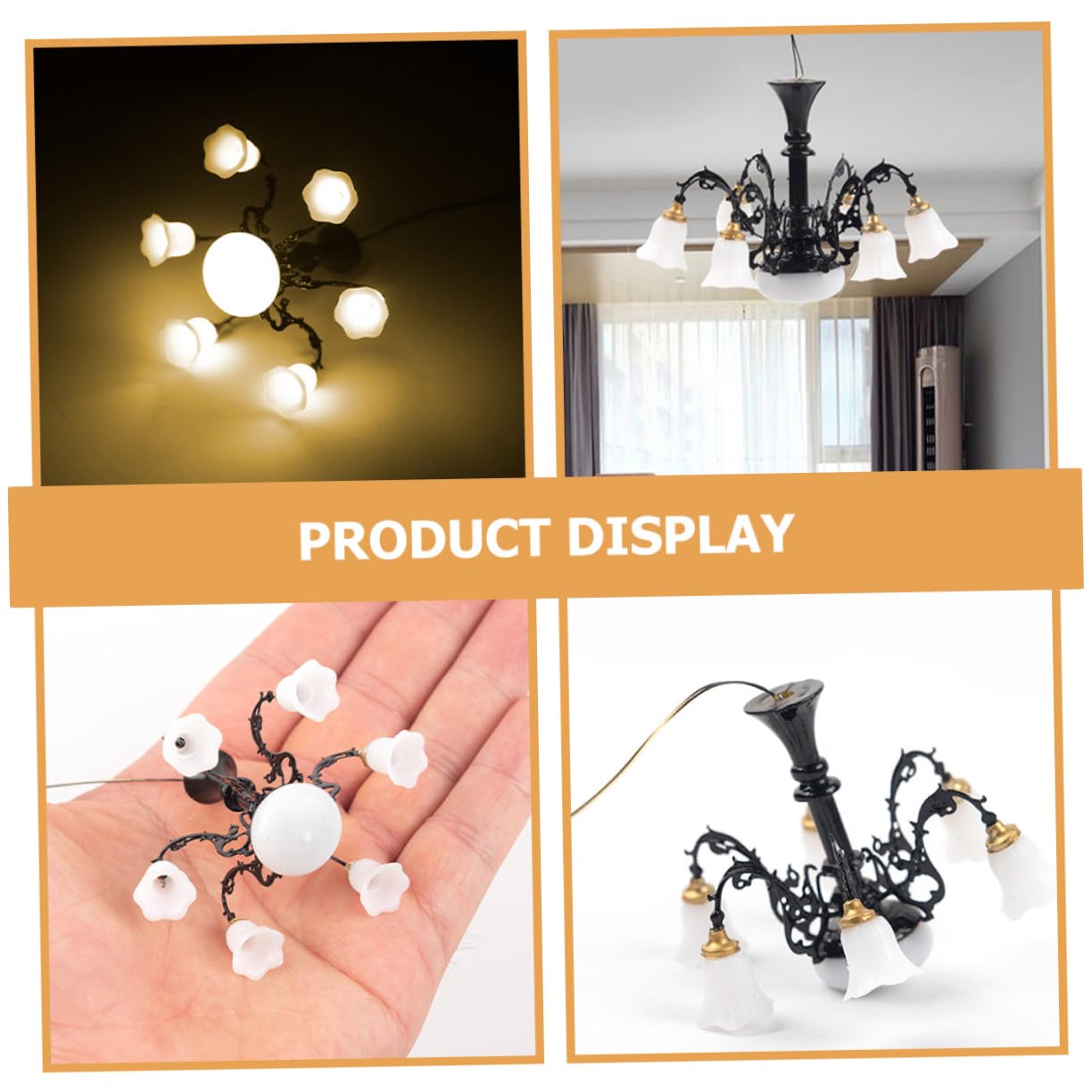 Lámpara de Araña y Abs Diseño Mini para Casa de Muñecas en Miniatura Decoración Metálica Adecuado para Escenas de Vida en Miniatura y Decoración de Habitación