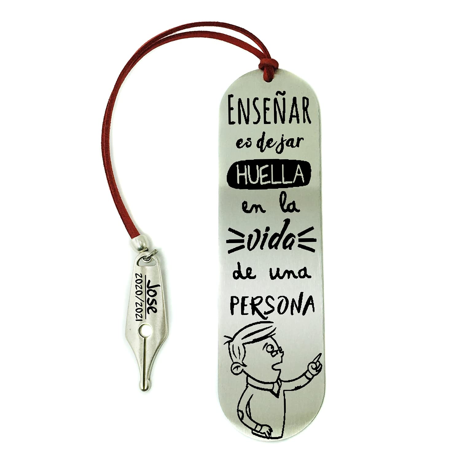 Marcapáginas Personalizado para Profesores en Acero Inoxidable – Grabado con Nombres, Curso y Ciclo Escolar – Medidas 145x40mm – Regalo Original Fin de Curso. Modelo Enseñar es dejar Huella