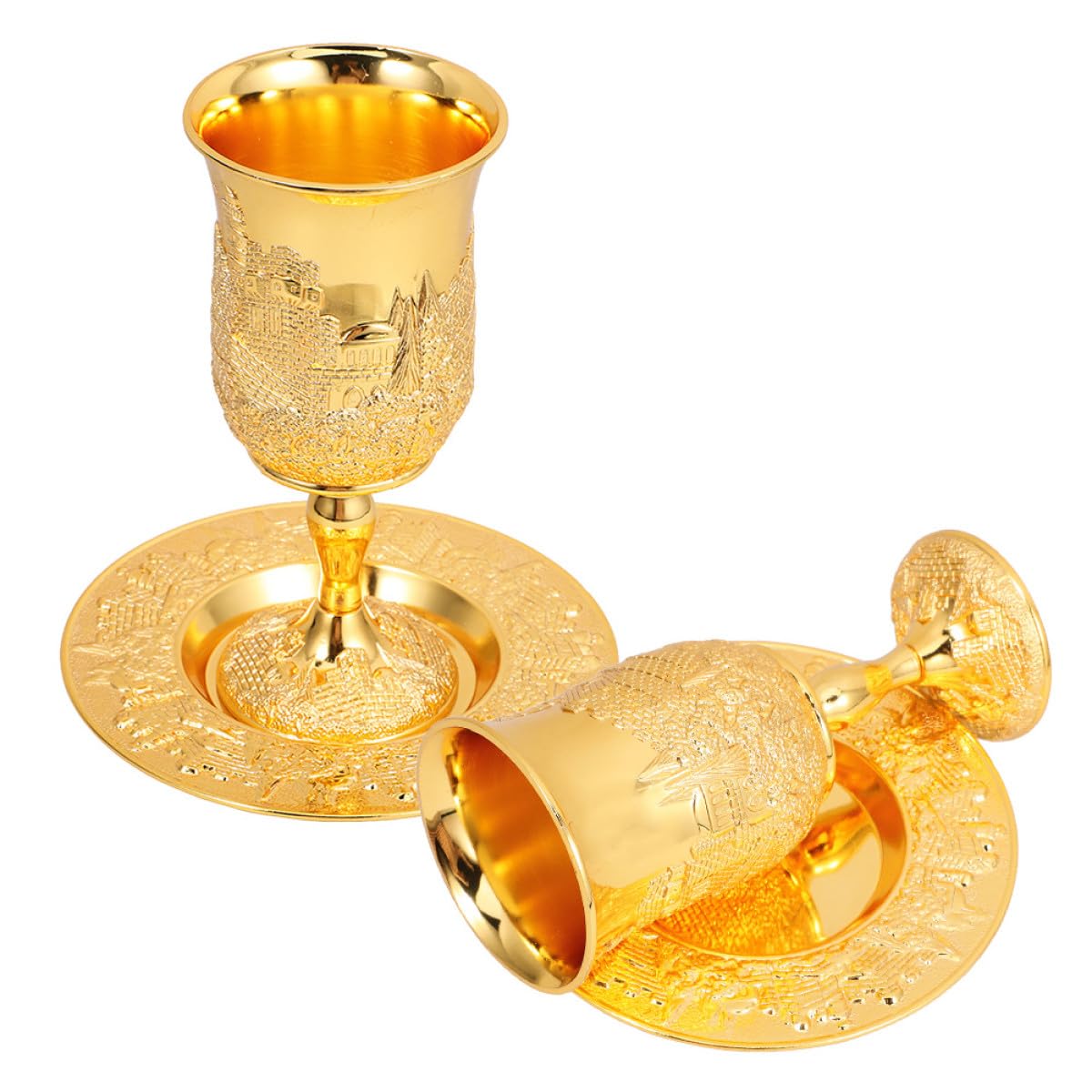 Set 2 Calici Ebraici in Lega di Zinco con Design Vintage e Base Stabile per Feste Festive e Cerimonie Religiose, Accessori Rituali Elegantemente Tradizionali