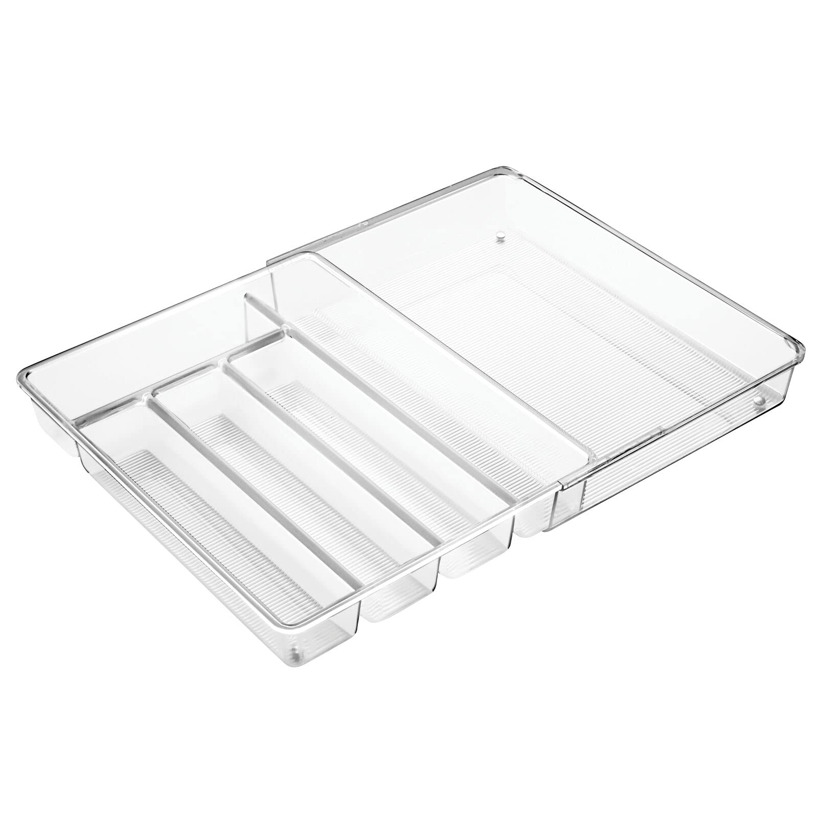 Bandeja organizadora de plástico ajustable y expandible para cajones de cocina, para almacenar cubiertos, cucharas, utensilios de cocina, aparatos, 2 pulgadas de alto, transparente 8