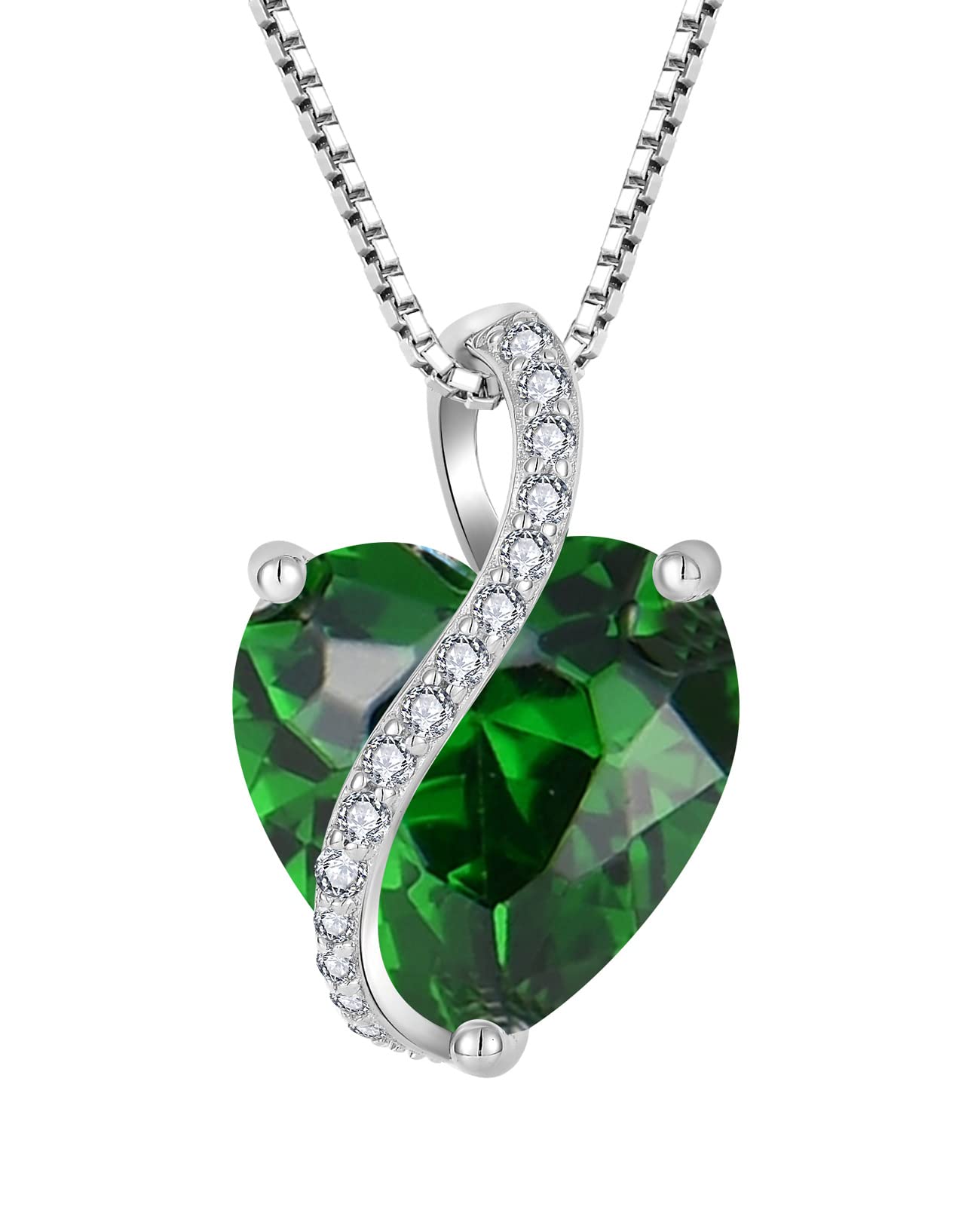 YL Collana Cuore Argento 925 con 12 Pietra Portafortuna Zirconia Cubica Ciondolo per donna