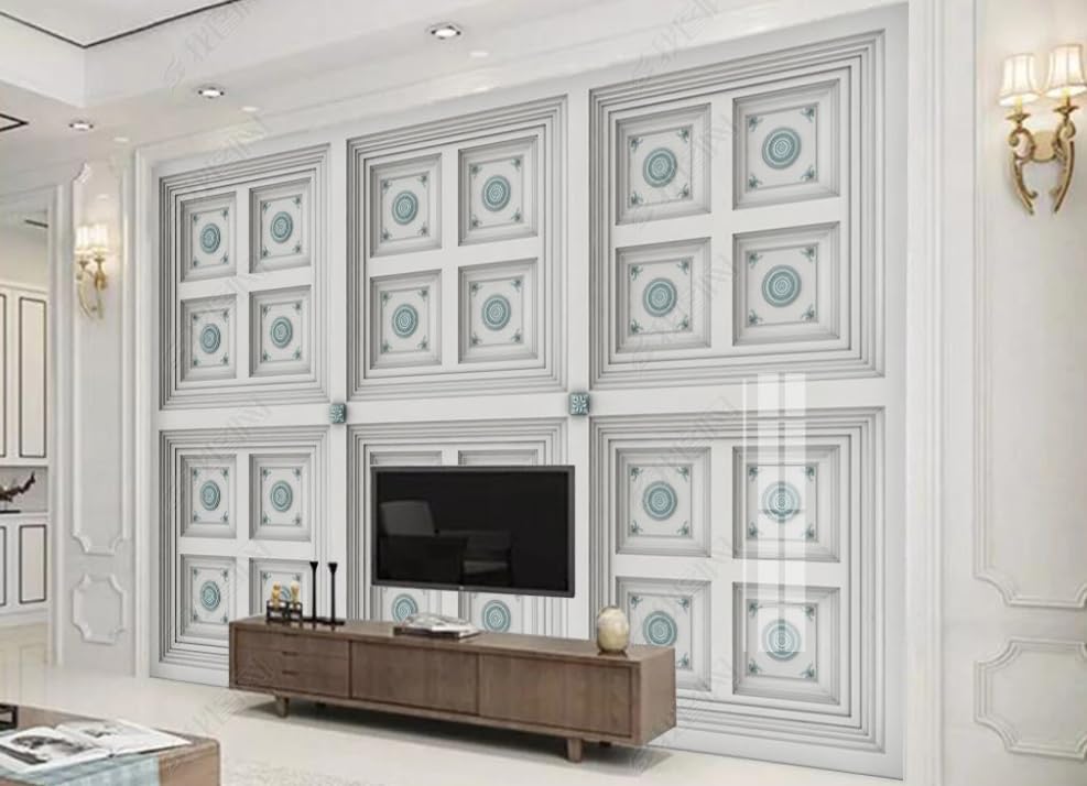 Papier peint intissé bleu treillis gaufré masque défauts mur 200x140