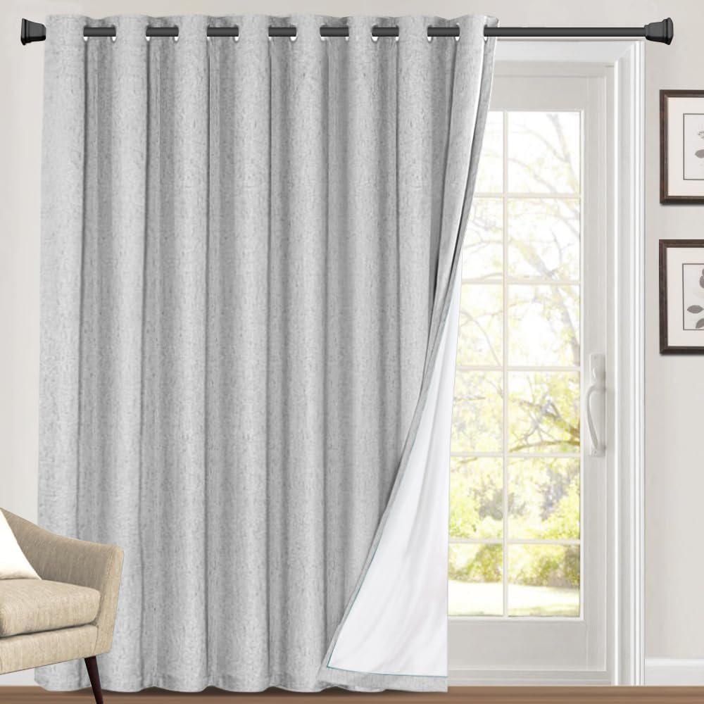 PrinceDeco 100% Blackout Patio Door Curtain for Sliding Glass Doors Grommet Top Blackout Thermal Curtains Extra Wide Curtain Panels for Room Divider,W100 X L96 Inch, Glacier Gray Glacier Gray 100"W x 96"L (Pack of 1)
