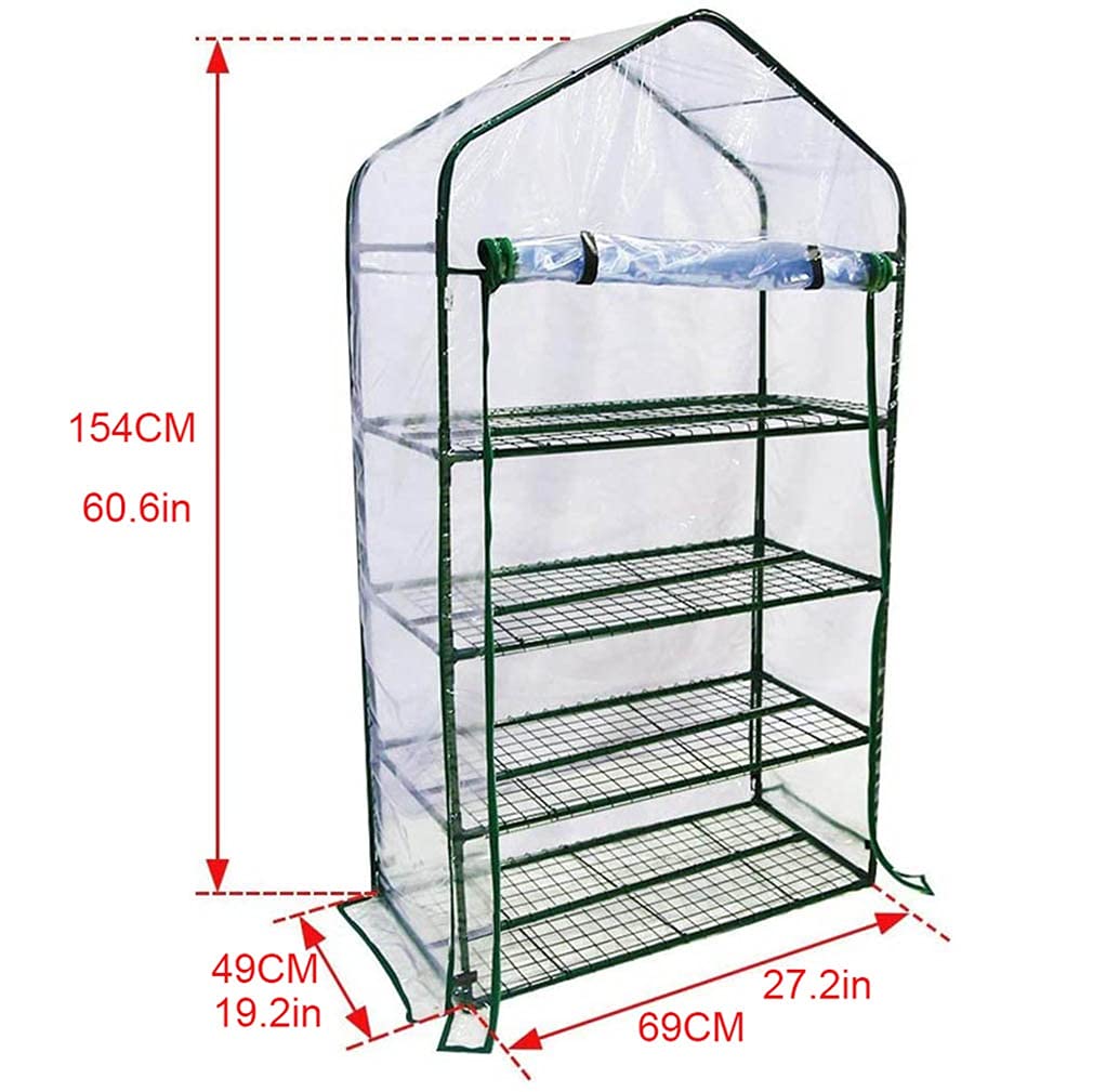 Szklarnia 4-poziomowa mini szklarnia 68,5 x 48,3 x 154,9 cm przenośna zieleń domowa, trwała, wodoodporna, ochrona przed zimnem mrozem, z zamkiem błyskawicznym pokrywą PCV, do wewnątrz i na zewnątrz