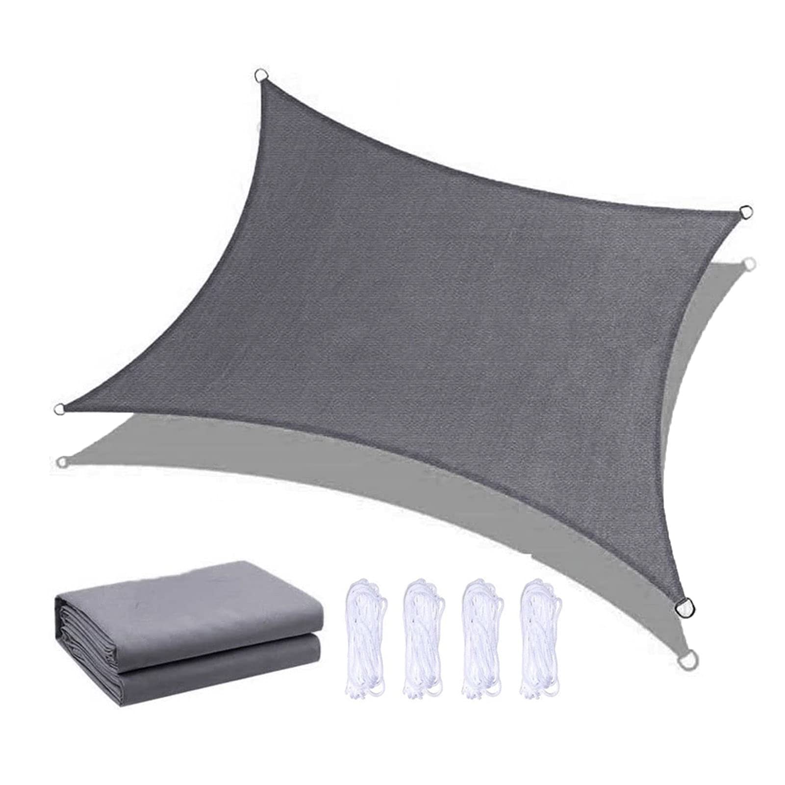 Tenda a Vela Parasole Rettangolare Impermeabile Blocco UV Resistente agli Agenti Atmosferici Durevole Tenda da Sole per Giardino Esterno Patio Estate Fresca Festa Spiaggia Parcheggio, Grigio